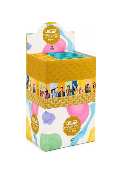 Nerox Nrx-3016 Renkli Doğum Günü Mumu - 6'lı Beyaz Plastik Tutacaklı- 24'li Paket
