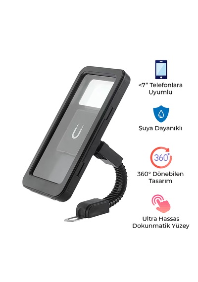 Bood Mt-41 Motosiklet Telefon Tutucu Suya Dayanıklı, 360 Döner, 7 -e Kadar Telefon Uyumlu Siyah
