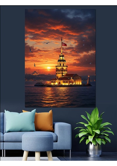 Ahşap Tablo Kız Kulesi Ve Muazzam İstanbul Manzarası