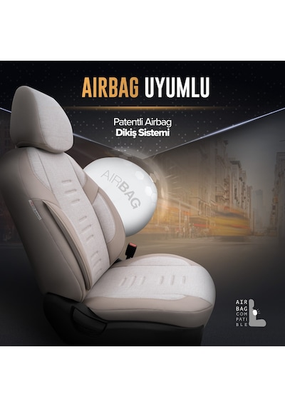 Throne Design Terletmeyen Keten Kumaş Ekstra Destekli Özel Tasarım Universal Oto Koltuk Kılıfı Tam Set