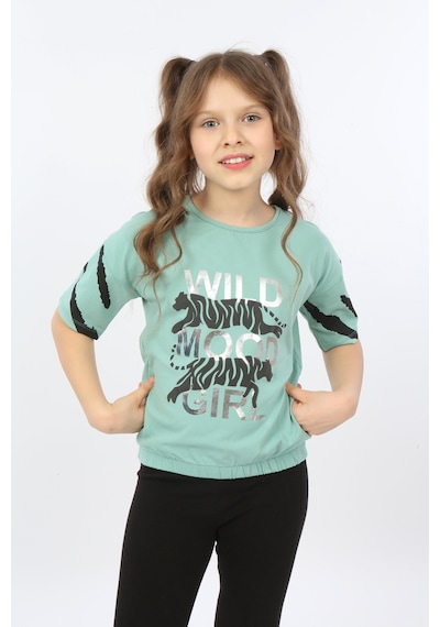 Toontoy Kids Toontoy Kız Çocuk Wild Wood Girl Baskılı Tişört Yeşil