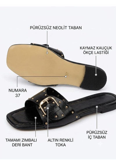 Mcdark Kadın İnce Topuklu Jurdan Taban Troplu Terlik-siyah