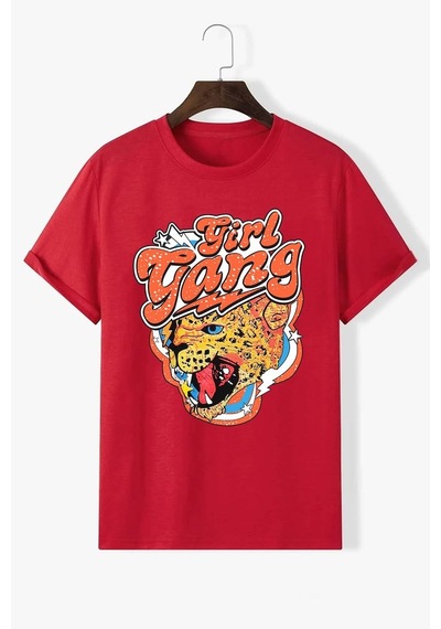 Unisex Girl Gang Baskılı T-shirt Kırmızı