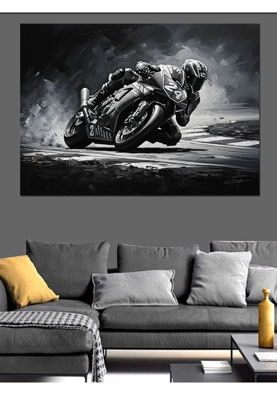 Ahşap Tablo Motosiklet Süren Karizmatik Sürücü