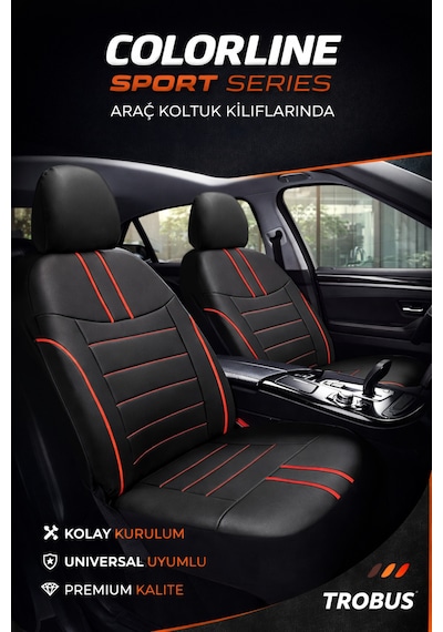 Ford Fiesta 2008 Ve Sonrası Uyumlu Colorline Sport Deri Siyah - Kırmızı Koltuk Kılıfı