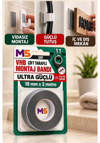 Vhb Çift Taraflı Ultra Güçlü Gri 18 Mm X 2 Metre  Bandı Bantları Metal Araç Ayna Plastik Bantı Diğer