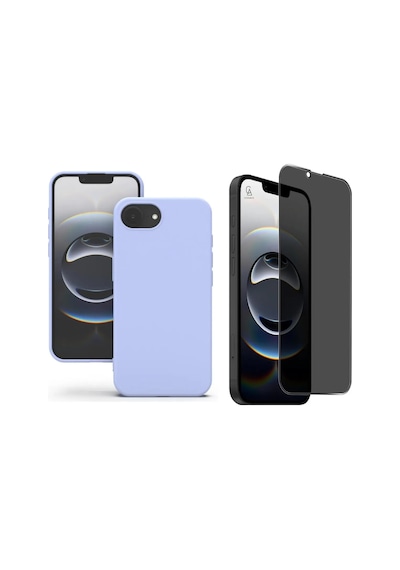 Apple Uyumlu iPhone 16e İçi Kadife Lansman Kılıf Ve Hayalet Privacy Tam Kaplayan Cam Ekran Koruyucu Lila