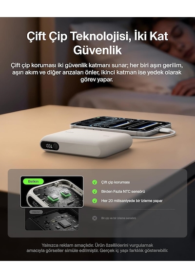 Belkin Bpb029hqsa Ultracharge 10000mah 45w Dahili Usb-c Kablolu Dijital Göstergeli Powerbank - Kum Rengi Siyah