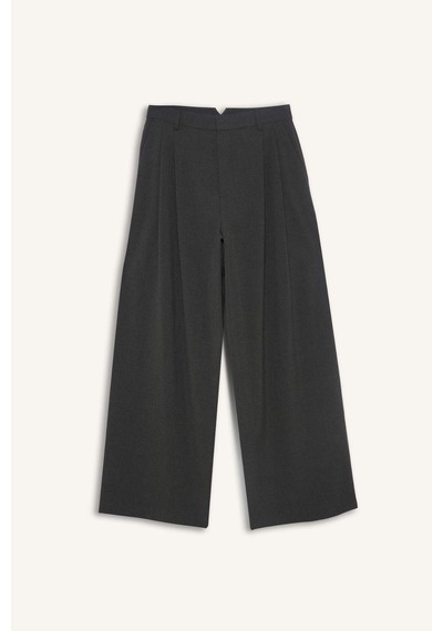 Defacto Wide Leg Çift Cepli Yüksek Bel Uzun Boy Pantolon F8213ax25augr450 Gri