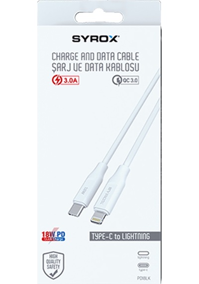 Syrox Pd18lk 18w Pd Type-c To Lightning 3a Hızlı Şarj Kablosu 1mt