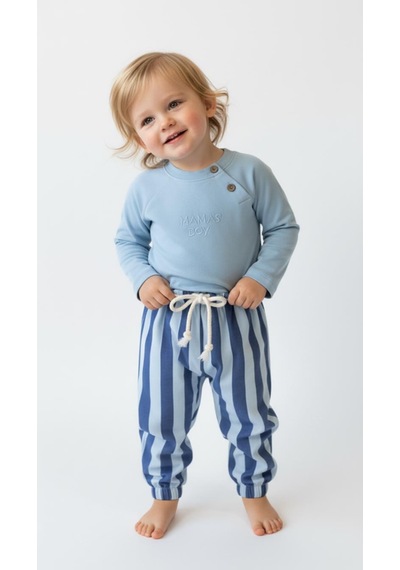 Miababy Çizgili Mummy&dadys Boy 2 Li Takım Mavi