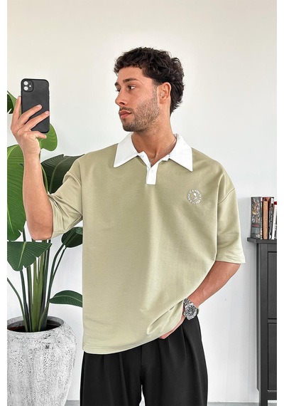 Su Yeşili Rose Polo Yaka Outplenty Premium Oversize Tişört Su Yeşili