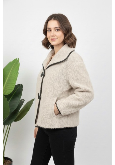 Hiramir Yeni Sezon Kadın Tokalı Peluş Mont Ks2573 Bej