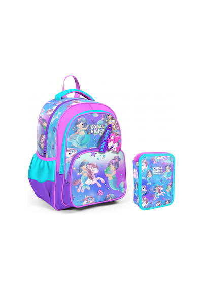 Coral High Turkuaz Unicorn Kız Çocuk Okul Çantası Ve Organizer Kalemlik Seti Turkuaz