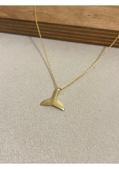 925 Ayar Gümüş Gold Renk Balina Kuyruğu Zincirli Gümüş Kolye Tasarım Kolye Gümüş Kolye 45cm