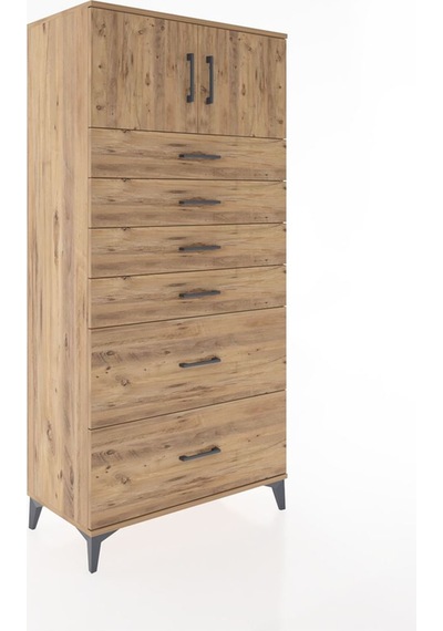 Hyperion Dolap Tek Raflı 6 Çekmeceli 2 Kapaklı 88x44x182 Çam-çam Çam