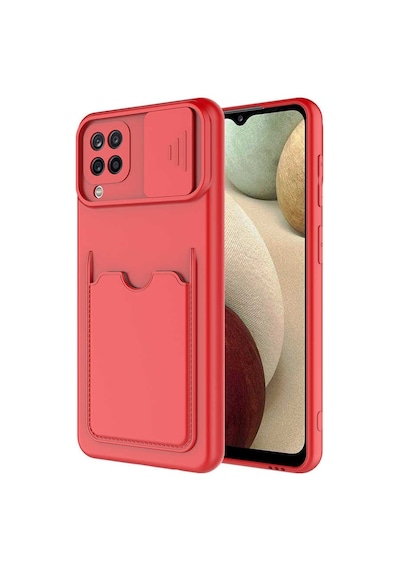 Kilifone - Galaxy A12 Uyumlu Kılıf Sürgülü Kamera Korumalı Tek Kart Bölmeli Kartix Kapak - Kırmızı - T17623