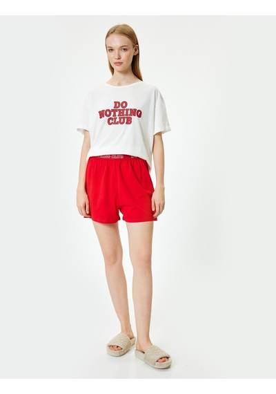 Koton Şortlu Pijama Takımı Baskılı Pamuklu Kırmızı 4slk40159mk Kırmızı