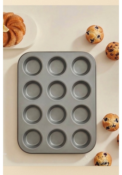 Cake Pro 12'li Kek Kalıbı, Bölmeli Muffin/cupcake Kek Kalıbı Siyah