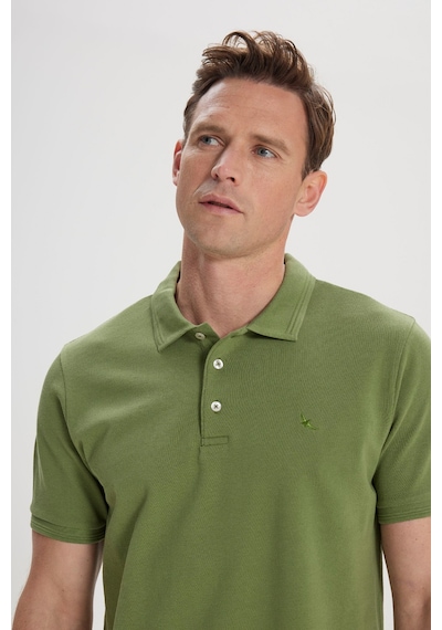 AC&Co / Altınyıldız Classics Erkek Slim Fit Dar Kesim Polo Yaka %100 Pamuk Kısa Kollu Tişört Yeşil