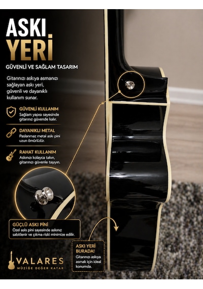 Valares Vc20c Kesik Kasa Klasik Gitar 38 İnç 4/4 Yetişkin Üst Segment Çanta Capo Askı Pena Tuner Sunburst