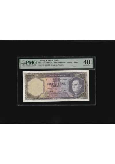 500 Tl Beşyüz Türk Lirası 1968 P 183 Pmg 40 Ççt S/n Z53 000402 / 5. Ems 4.tertip