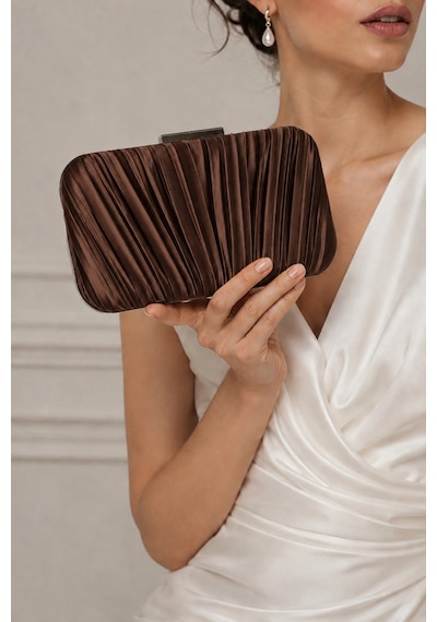 Famels Kadın Özel Model Pilse Desenli Abiye Çanta , Clutch Portföy El Gece Düğün Nişan Abiye Çantası Kahverengi