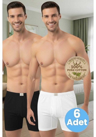 Uniquetrenders Erkek %100 Pamuklu 6'lı Süprem Kumaş Penye Boxer Siyah