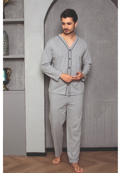 Sude Homewear Erkek Düğmeli Pijama Takımı Gri