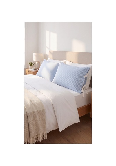2'li Pamuklu Kumaş Çizgili Bağcıklıyastık Kılıfı 50x70 Cm Mavi - 905317691 Mavi