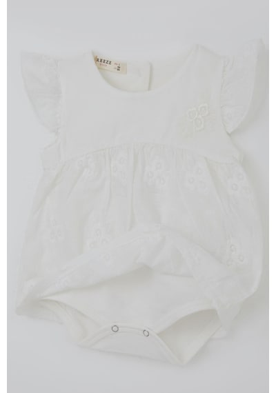 Breeze Kız Bebek Zıbın Elbise Çiçek Nakışlı 6 Ay-2 Yaş, Ekru