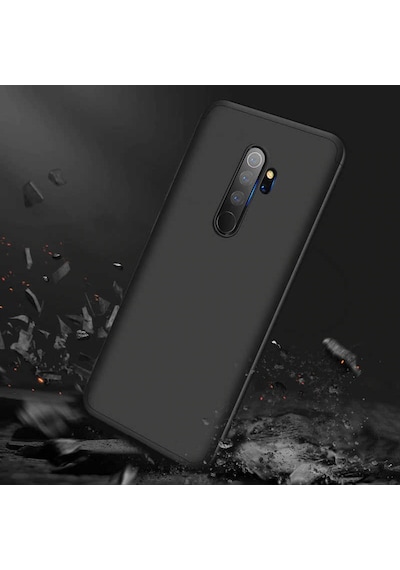 Noktaks - Redmi Note 8 Pro Uyumlu Kılıf Parmak İzi Tutmayan Alt Üst Geçmeli 3 Parça Ays Kapak - Mavi - T10537