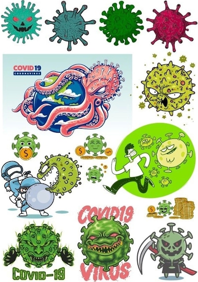 Virüs Bakteri Sticker Set 13 Parça Telefon, Tablet, Defter, Laptop Sticker