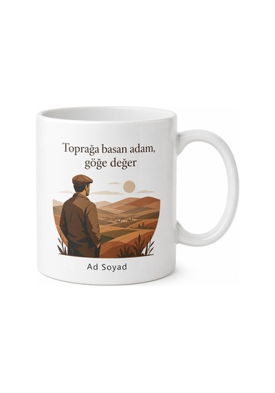 Anadolu Erkeği Temalı Minimal Kupa Bardak Özel Tasarım Hediye Beyaz / Çok Renkli
