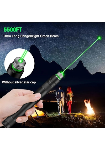 Profesyonel Yeşil Lazer - 10 Km Menzilli, Usb Şarjlı, Yıldız Başlıklı Astronomi Ve Kamp Lazeri Gri