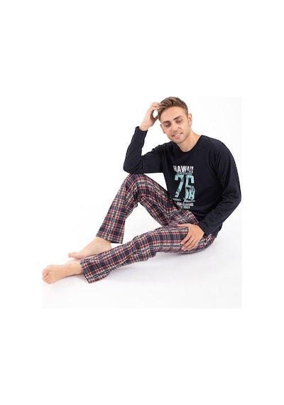 Tampap 2170 Baskılı Uzun Kol Erkek Pijama Takımı - Lacivert