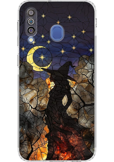 Printify Samsung Galaxy M30 İle Uyumlu Vitray Cadı Saati Tasarımlı Şeffaf Silikon Kılıf Şeffaf