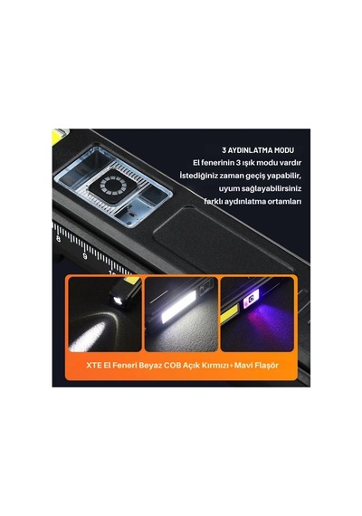 Gp-299 Şarjlı Mıknatıslı Cob Led Çalışma Lambası - Tamir Lambası Kırmızı - Mavi İkaz Ledli