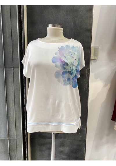 Pera Moda Büyük Beden Baskı Desenli Kısa Kollu Bluz Gömlek Mavi