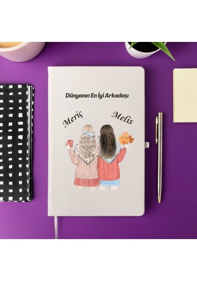 Arkadaşlara Özel İsim Yazılı Tasarımlı Defter Beyaz