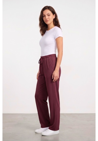 Genius Store Kadın Pantolon Beli Lastikli Cepli Rahat Kalıp Kadın Spor Pantolon Mürdüm