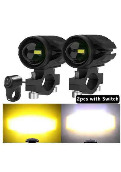 Motosiklet Sis Led Beyaz Ve Sarı Işık 2 Adet Led, 1 Adet Anahta