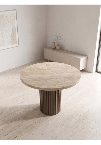 Lunera Traverten Yuvarlak Yemek Masası 120x120 Kapuçino