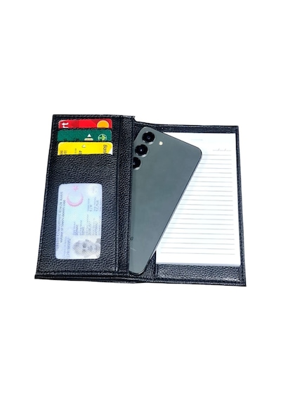 Kalemlikli Not Defteri Cüzdan , Cep Telefonu Bölmeli - Suni Deri -9,5 Cm X 17 Cm Siyah