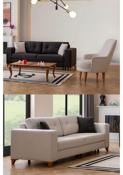 Kumsal Çekyatlı Sandıklı Koltuk Takımı 3+3+1 Krem