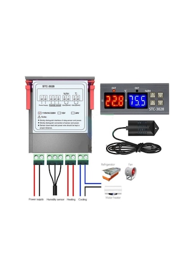 STC -3028 Isı Ve Nem Termostatı Çift Ekran 220v