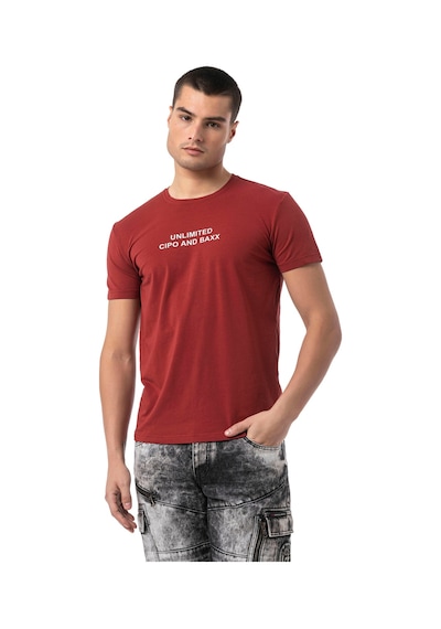 Cipo & Baxx Erkek Regular Fit Baskılı Pamuklu T-shirt Ct827 Bordo
