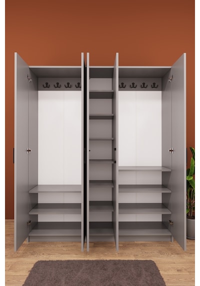 Asra Trend Vestiyer & Portmanto V-09 %100 MDF 5 Kapaklı Geniş Ayakkabılık Kül Gri