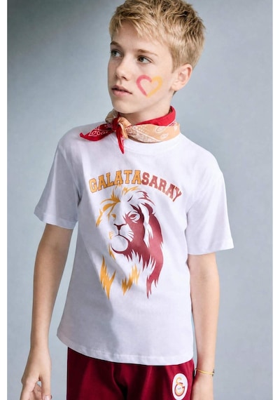 Defacto Galatasaray Kısa Kollu Pijama Üst Şort Pijama Alt 2li Pijama Takımı Erkek Çocuk H7511a826hswt34 Beyaz-wt34