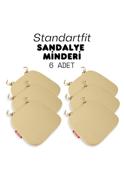 Xpermate 6'lı Standartfit Oval Sandalye Minderi 42x42x5 Bej